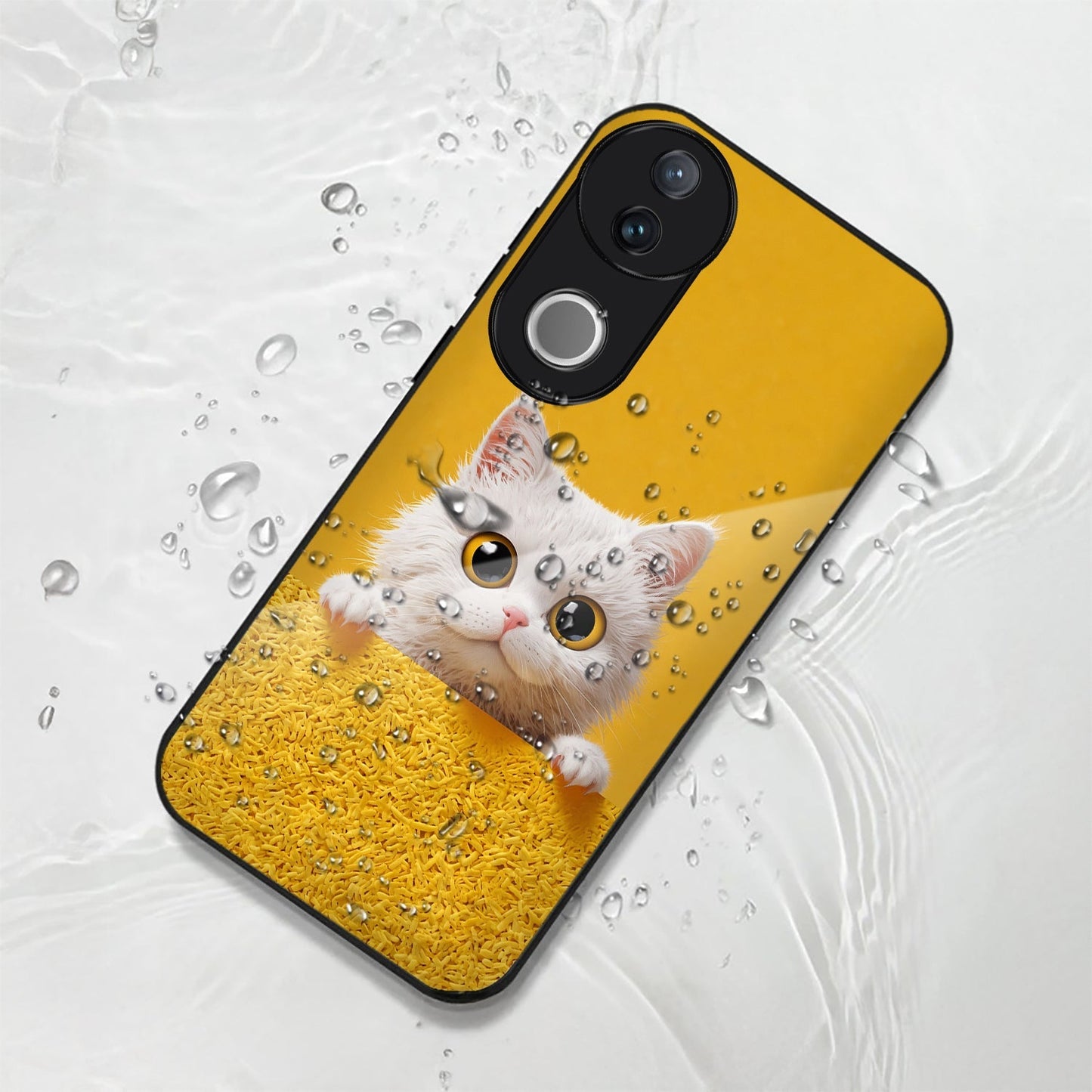 Vivo V50 5G Premium Acrylic Shockproof Glass Back Case (Kitty Charm)