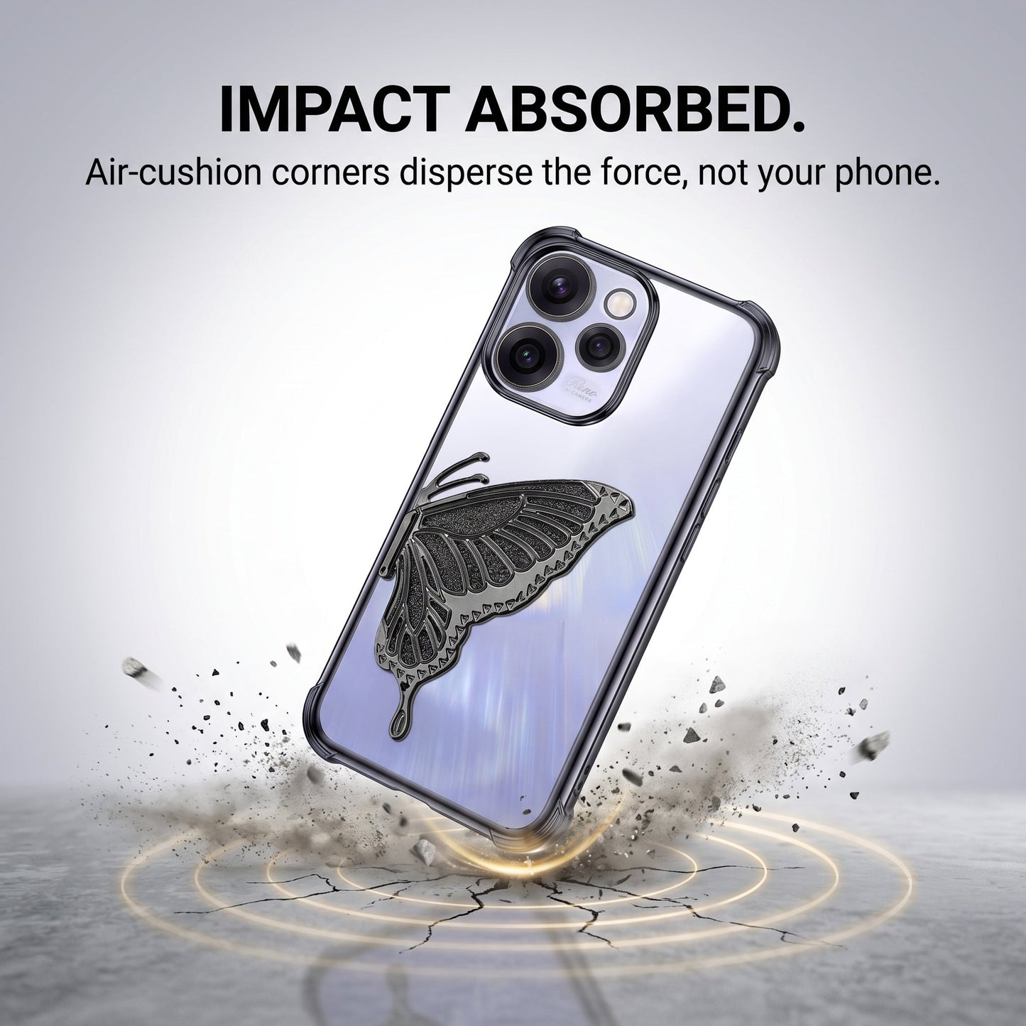 Oppo Reno 15 Pro Mini 5G Premium Butterfly Glitter Transparent Shockproof Airbag Phone Case