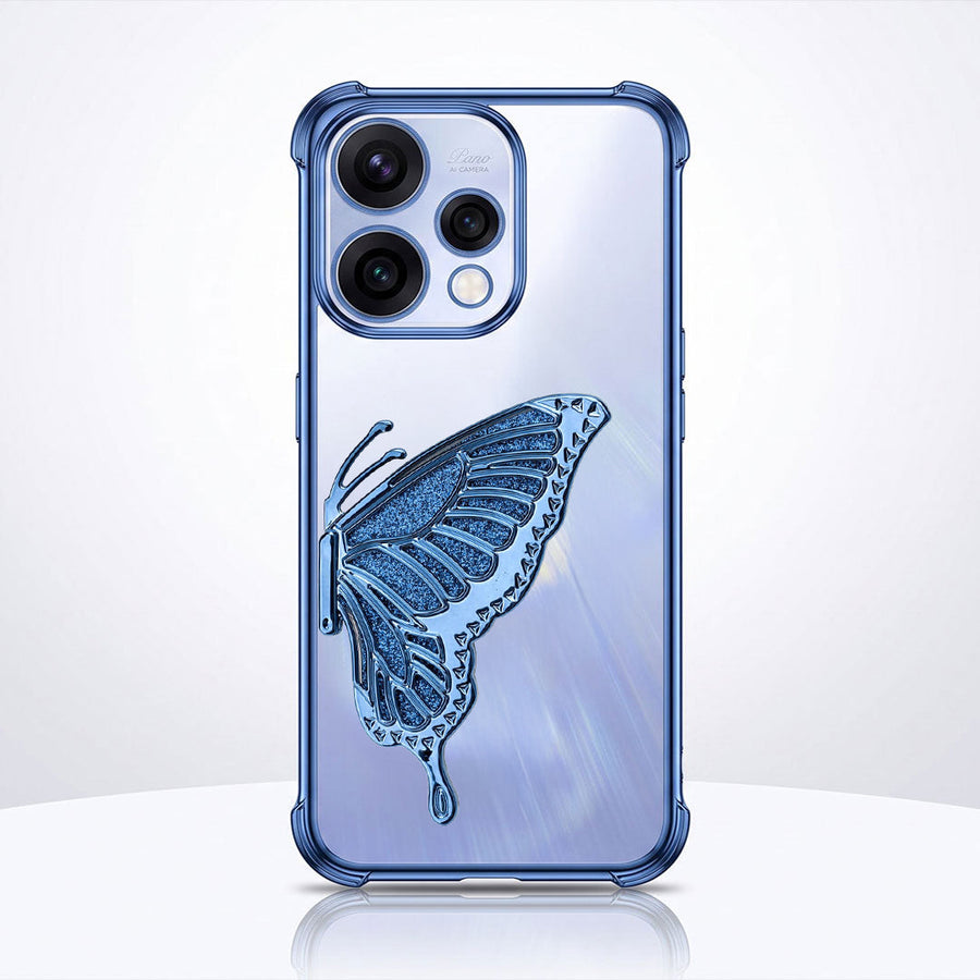 Oppo Reno 15 5G Premium Butterfly Glitter Stand Transparent Shockproof Airbag Phone Case