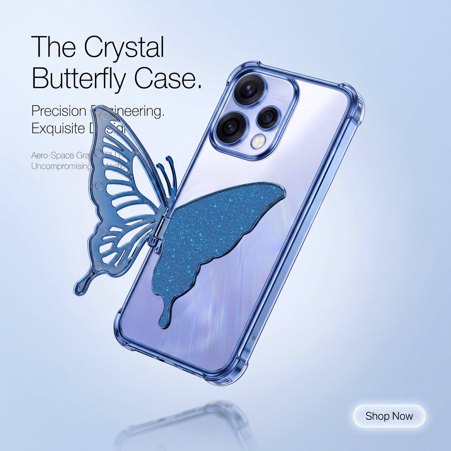Oppo Reno 15 5G Premium Butterfly Glitter Transparent Shockproof Airbag Phone Case
