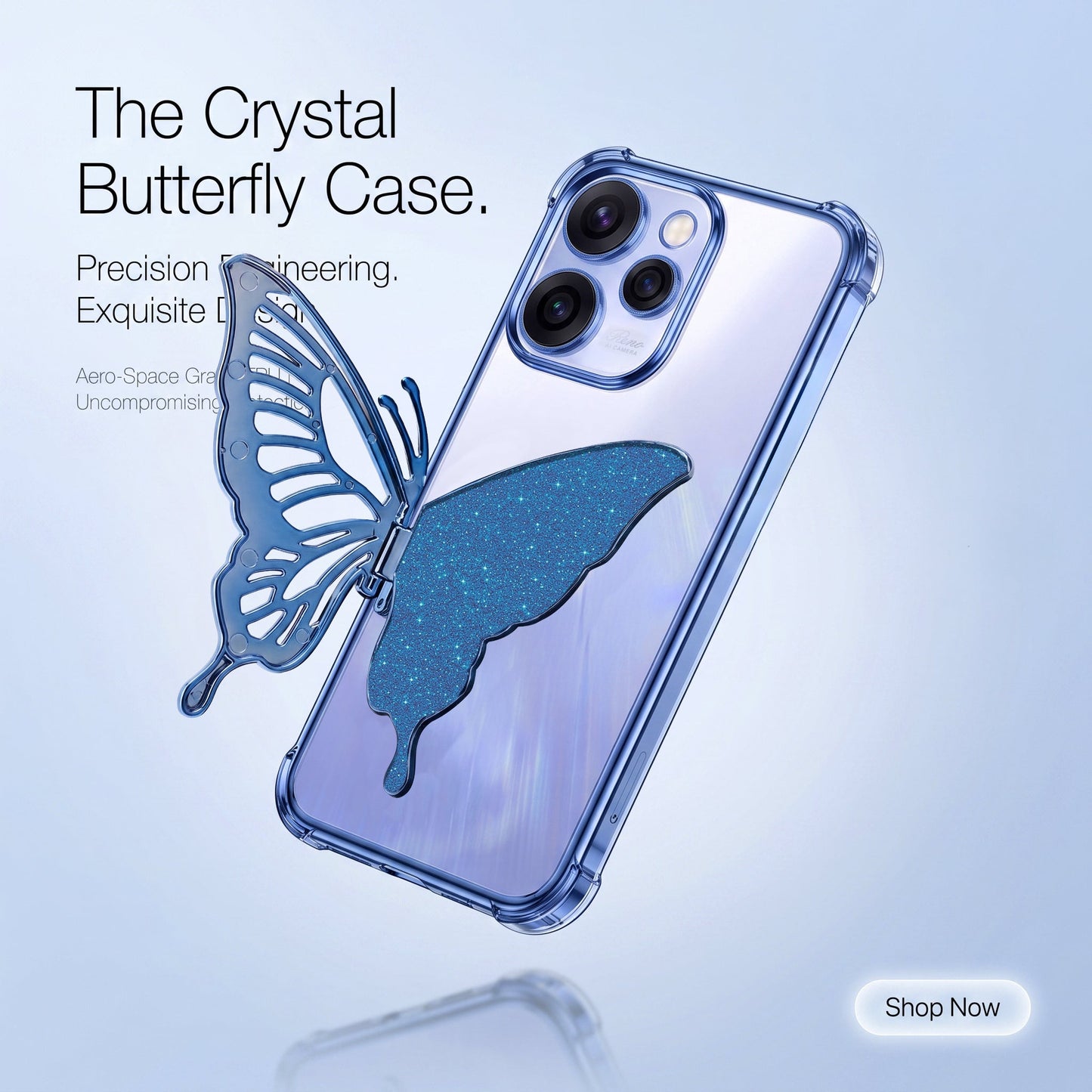 Oppo Reno 15 Pro Mini 5G Premium Butterfly Glitter Transparent Shockproof Airbag Phone Case