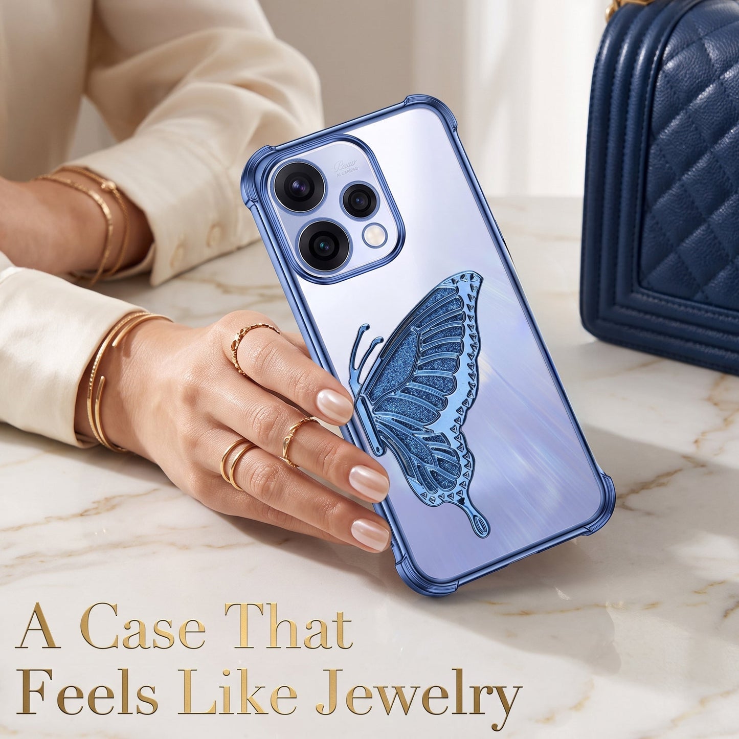 Oppo Reno 15 5G Premium Butterfly Glitter Transparent Shockproof Airbag Phone Case