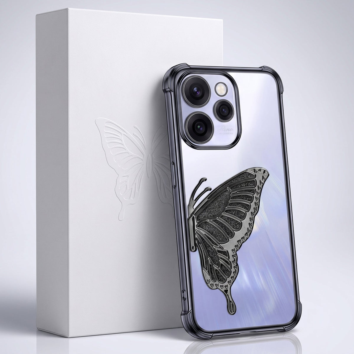 Oppo Reno 15 Pro Mini 5G Premium Butterfly Glitter Stand Transparent Shockproof Airbag Phone Case
