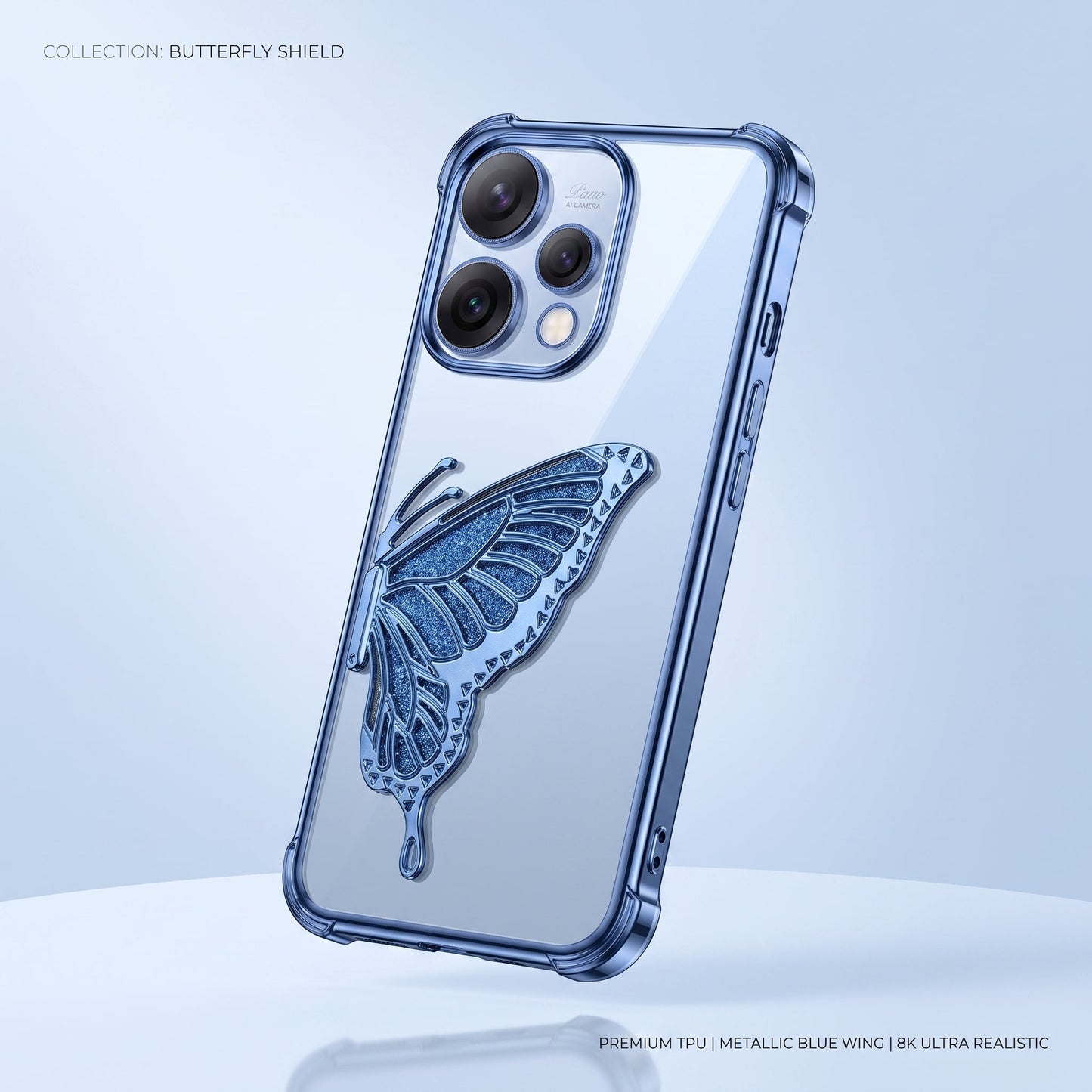 Oppo Reno 15 5G Premium Butterfly Glitter Transparent Shockproof Airbag Phone Case