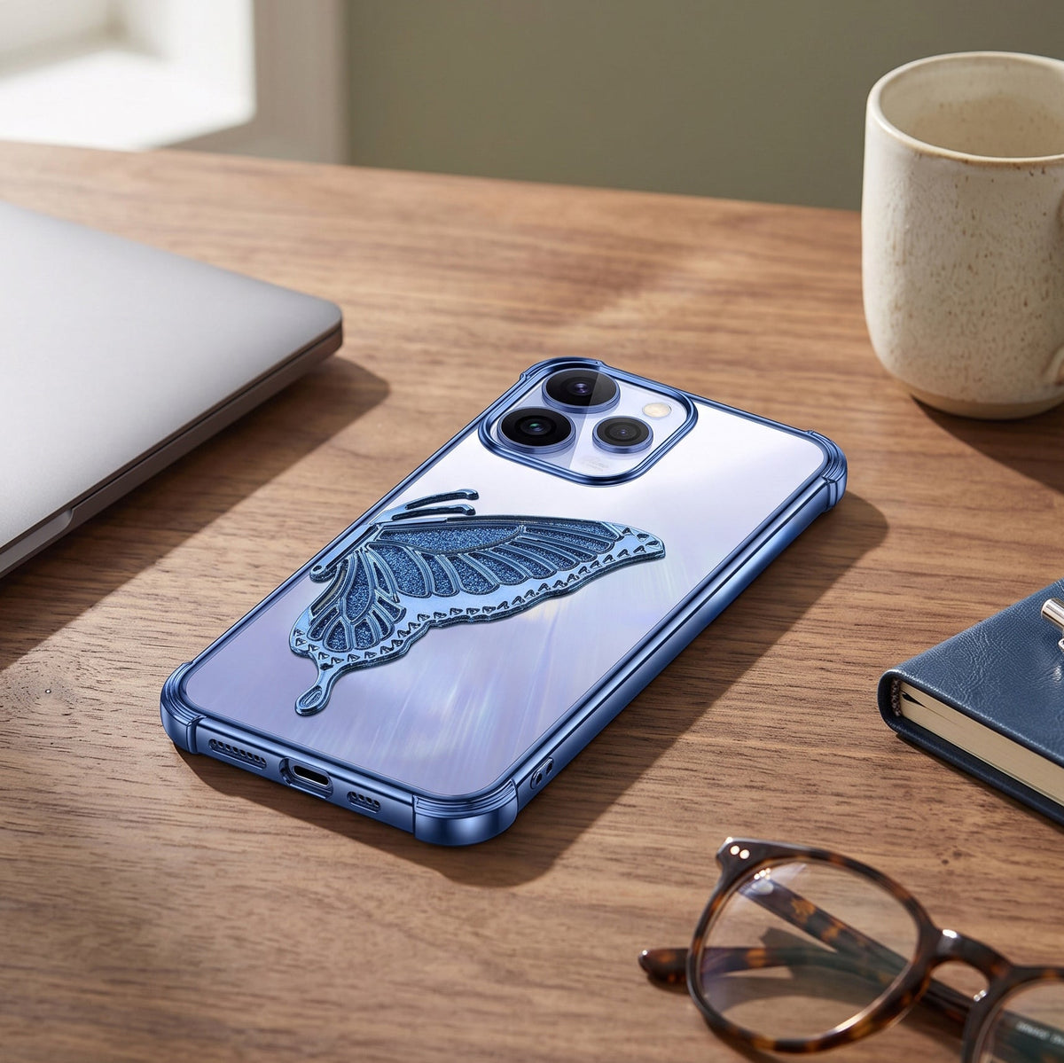 Oppo Reno 15 Pro Mini 5G Premium Butterfly Glitter Stand Transparent Shockproof Airbag Phone Case