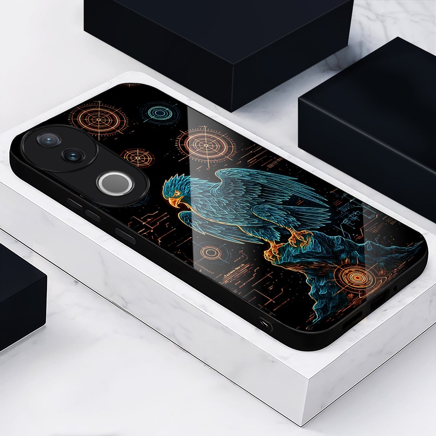 Vivo V50 5G Premium Acrylic Shockproof Glass Back Case (Warrior Eagle)