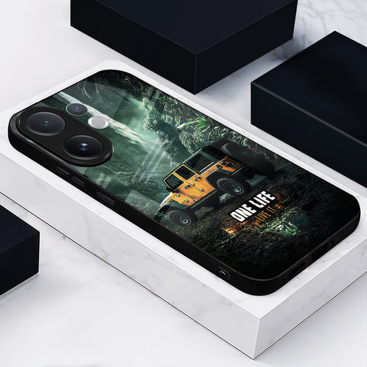 Vivo V60 5G Premium Acrylic Shockproof Glass Back Case (Jeep Case)