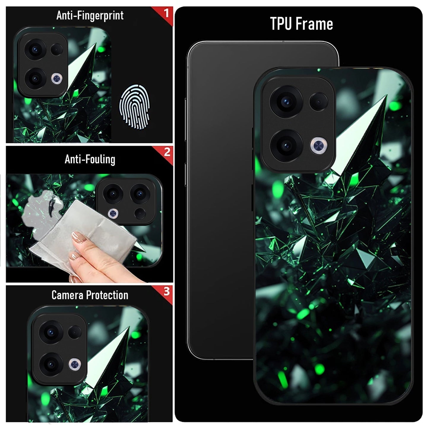 Oppo Reno 13 5G Premium Acrylic Shockproof Glass Back Case (Green Prism)