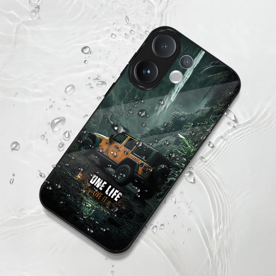 Vivo V60 5G Premium Acrylic Shockproof Glass Back Case (Jeep Case)