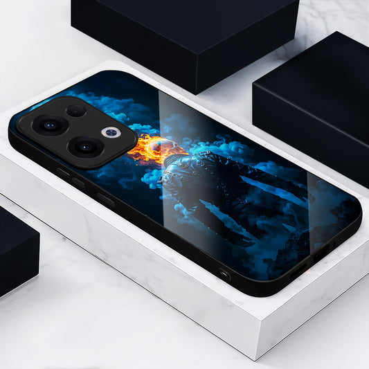 Oppo Reno 13 5G Premium Acrylic Shockproof Glass Back Case (Chains of Fire)