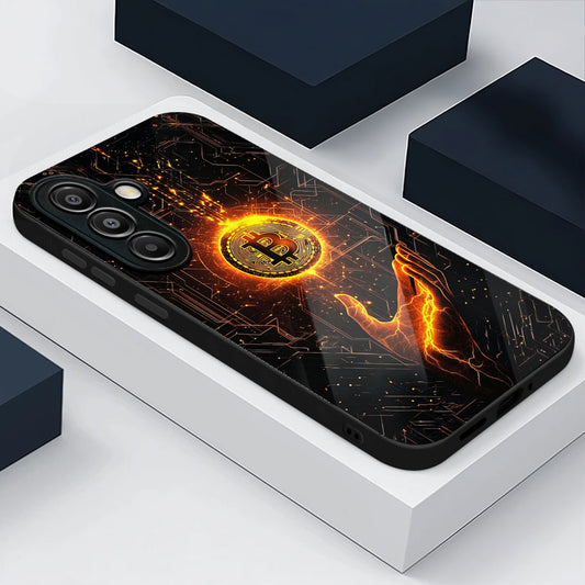 Samsung Galaxy A36 Premium Acrylic Shockproof Glass Back Case (Bitcoin Glow)