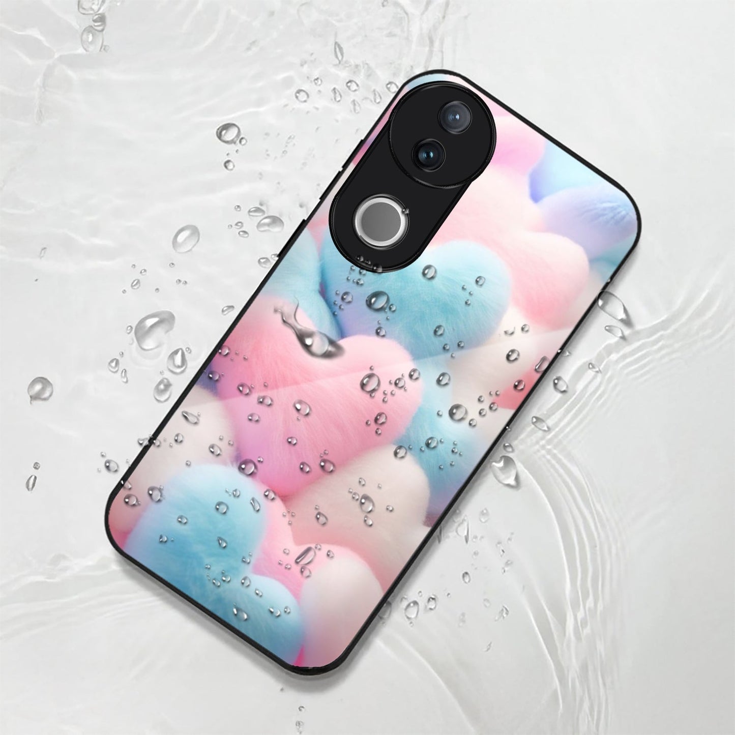 Vivo V50 5G Premium Acrylic Shockproof Glass Back Case (Fluffy Hearts)