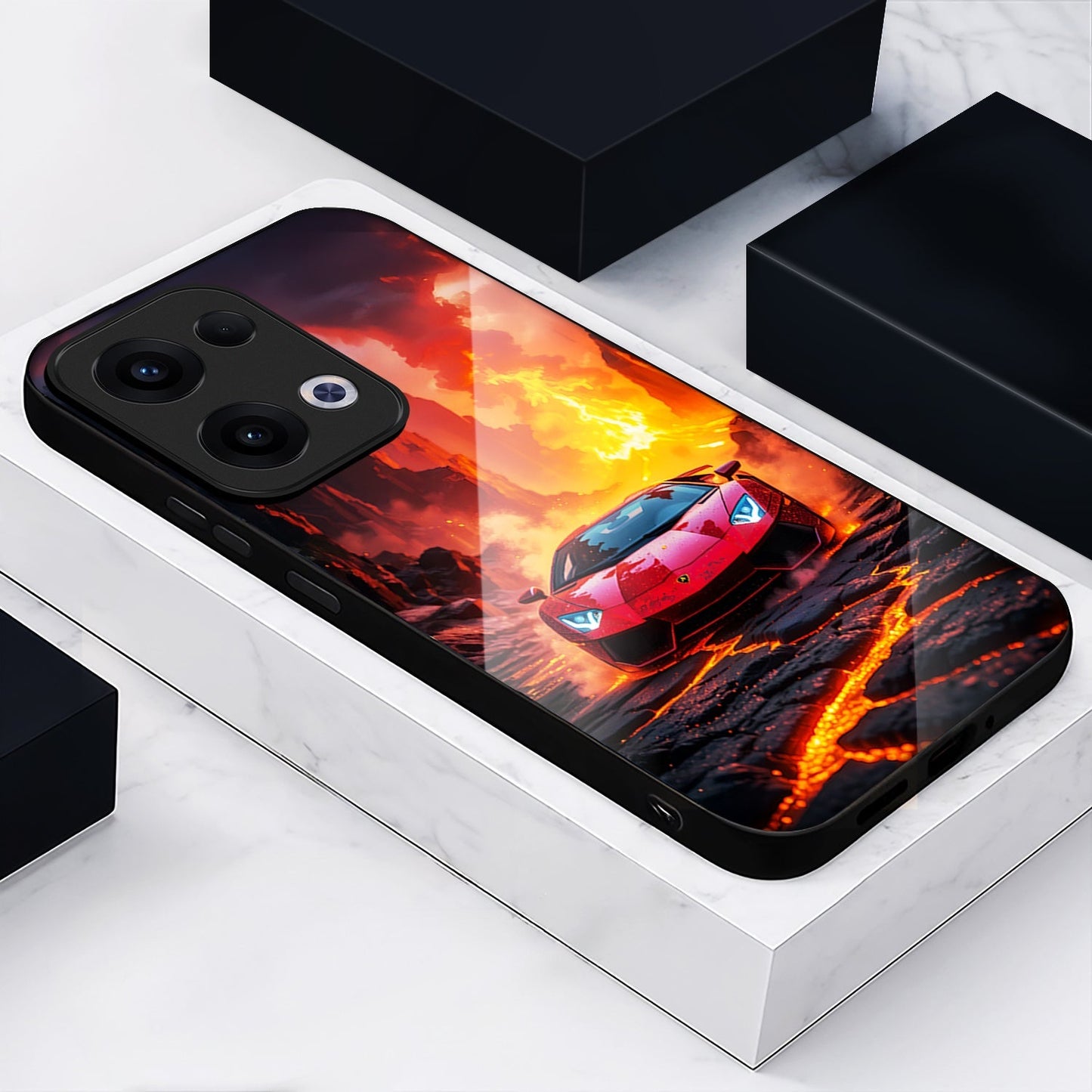 Oppo Reno 13 5G Premium Acrylic Shockproof Glass Back Case (Lamborghini Red)