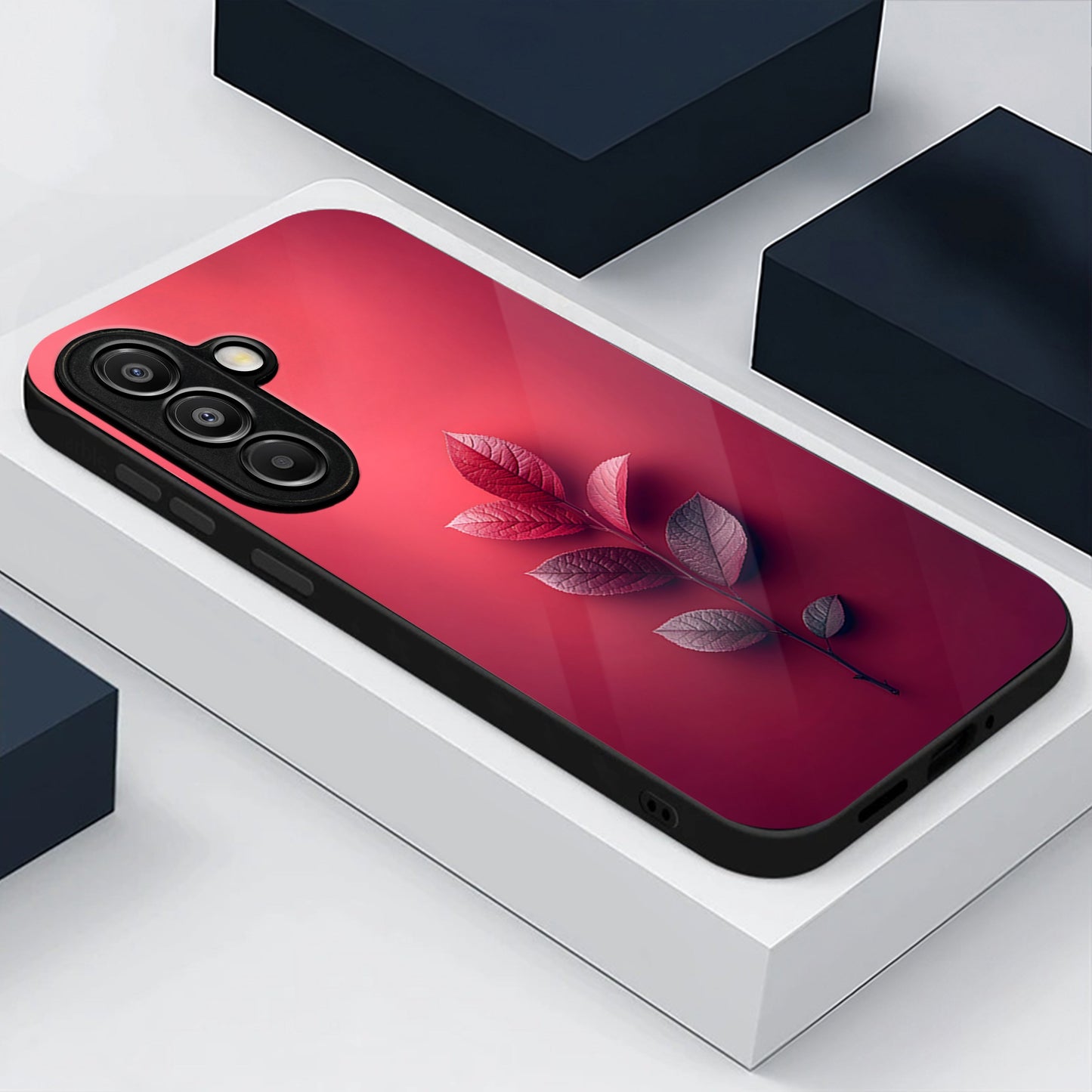 Samsung Galaxy A56 Premium Acrylic Shockproof Glass Back Case (Pink Leaf)