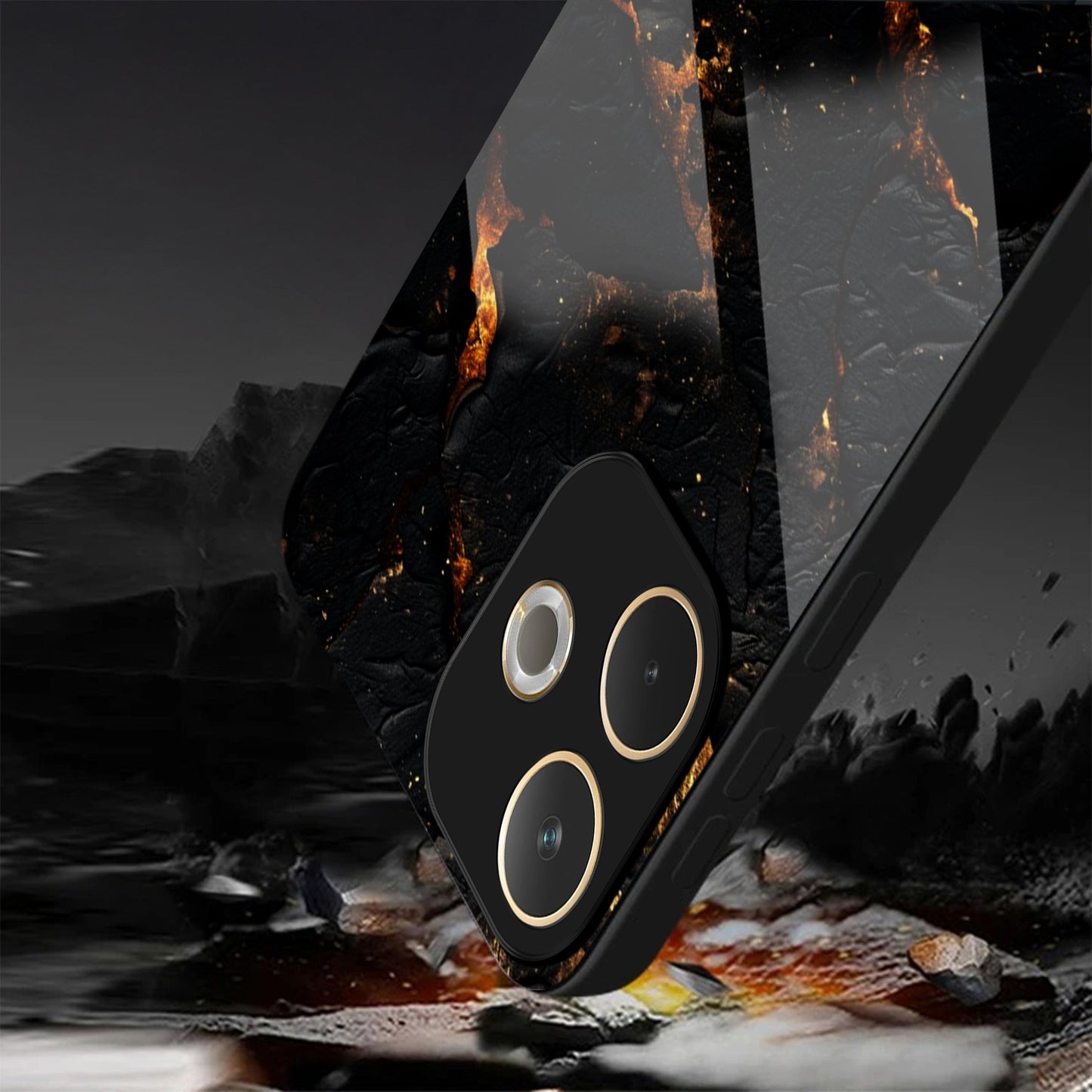 Oppo A5 Pro 5G Premium Acrylic Shockproof Glass Back Case (Volcanic Gold)