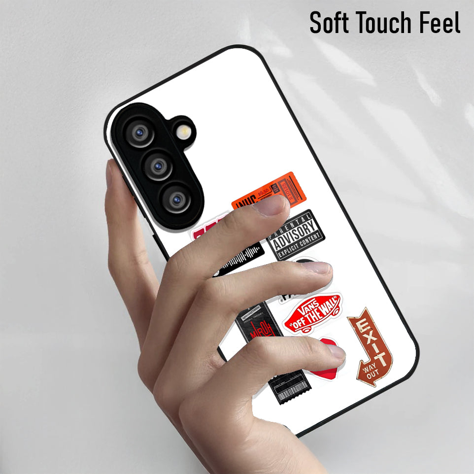 Samsung Galaxy A56 Premium Acrylic Shockproof Glass Back Case (Sticker Bundle Case)