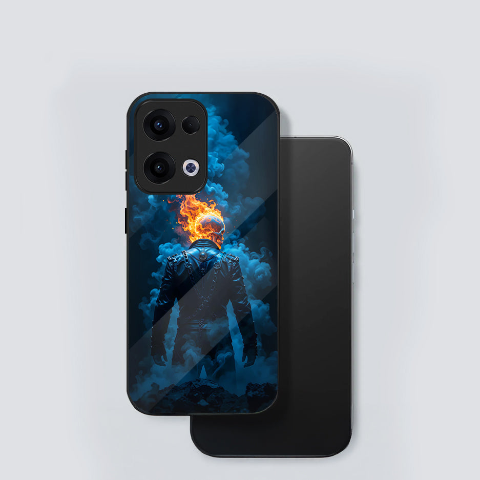 Oppo Reno 13 5G Premium Acrylic Shockproof Glass Back Case (Chains of Fire)