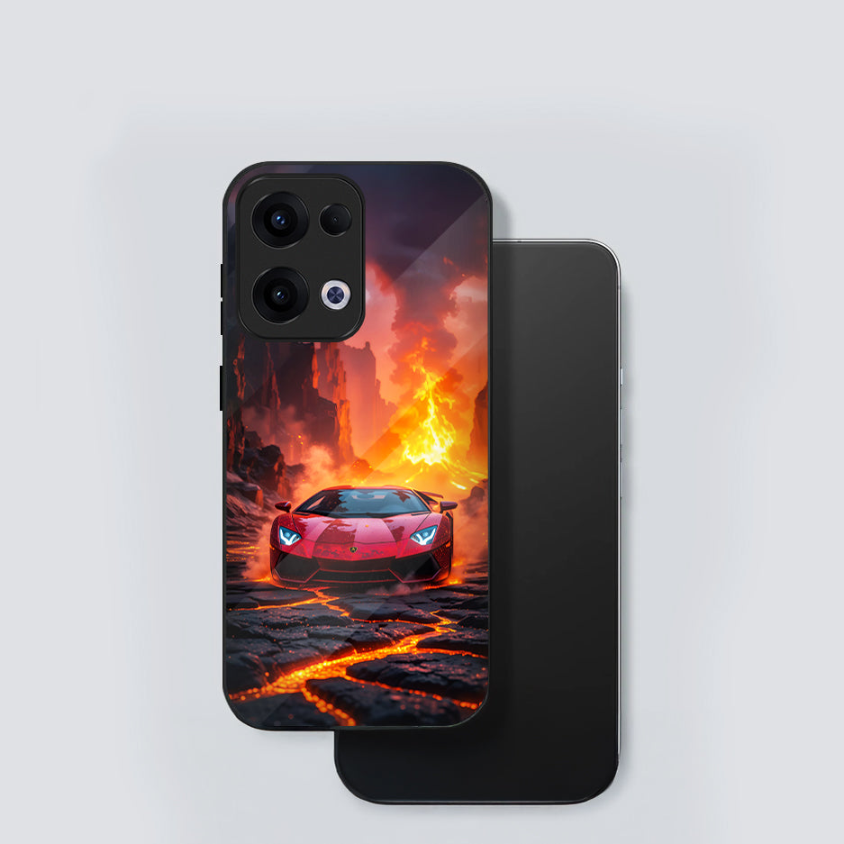 Oppo Reno 13 5G Premium Acrylic Shockproof Glass Back Case (Lamborghini Red)