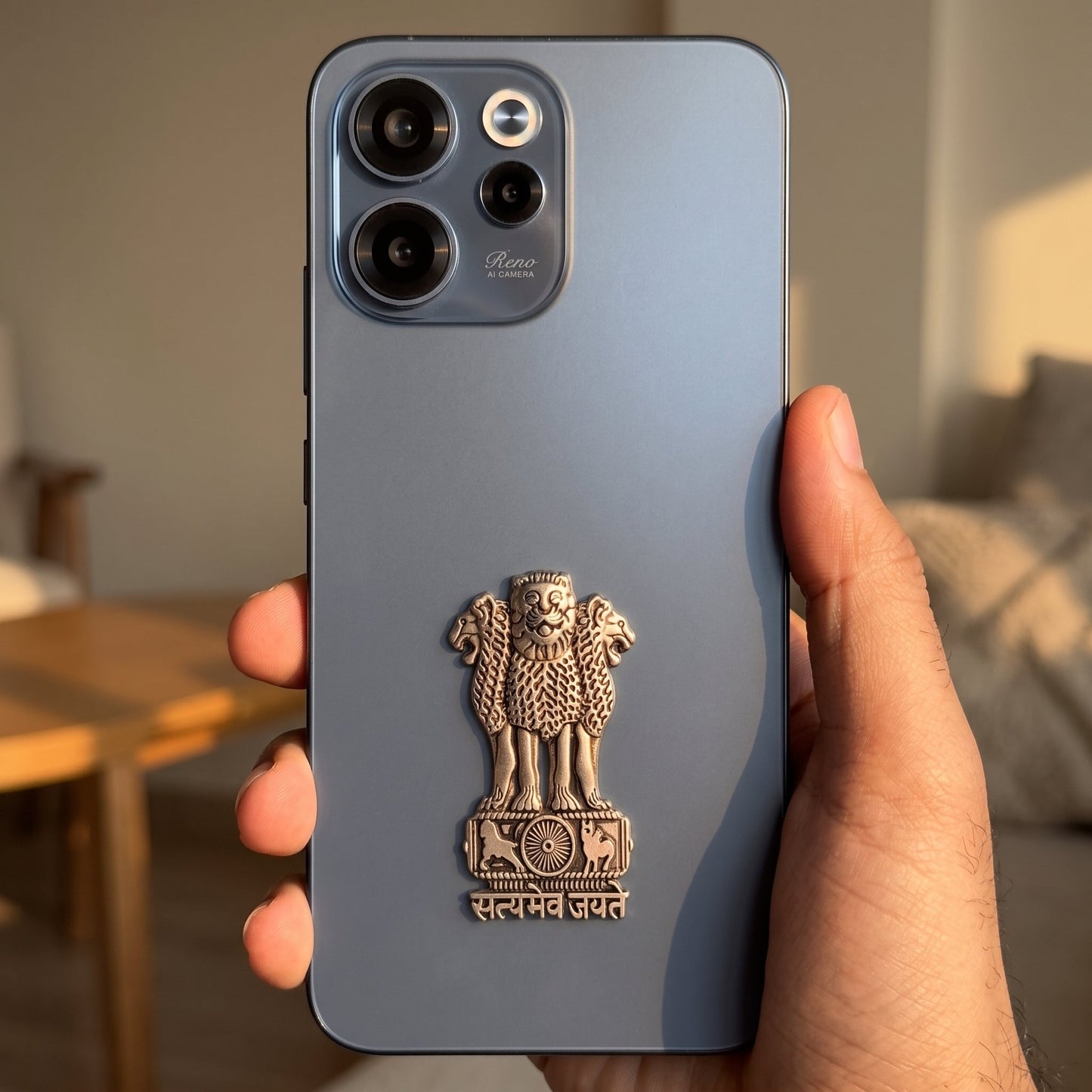 OPPO Reno15c 5G Compatible Satyamev Jayate 3D Metal Emblem Sticker