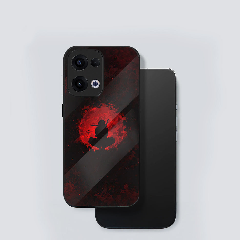 Oppo Reno 13 5G Premium Acrylic Shockproof Glass Back Case (blood-red moon Itachi)