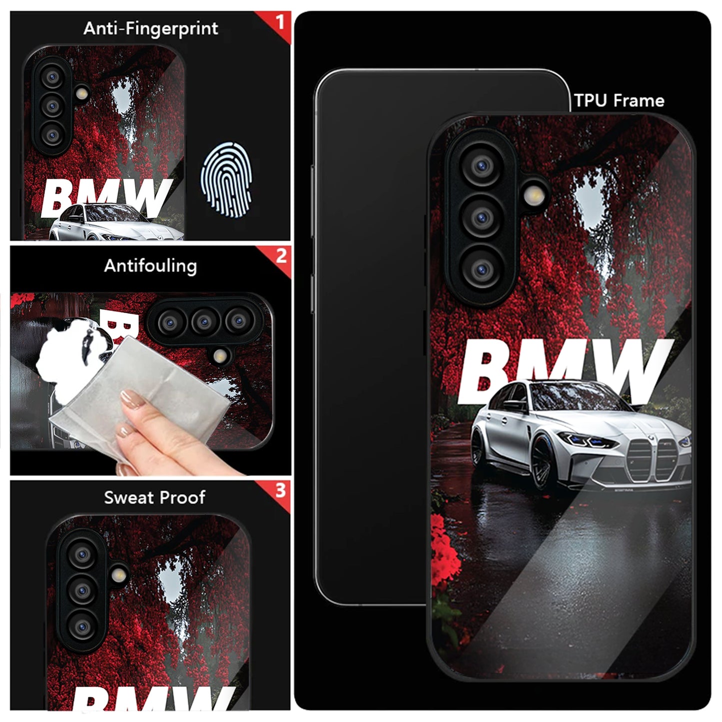 Samsung Galaxy A36 Premium Acrylic Shockproof Glass Back Case (Redline BMW)