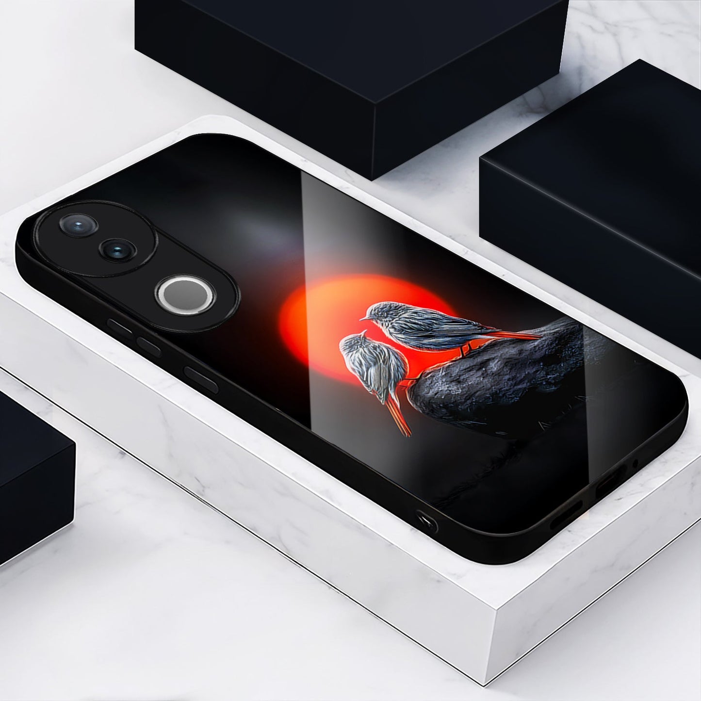 Vivo V50 5G Premium Acrylic Shockproof Glass Back Case (Sunset Love)