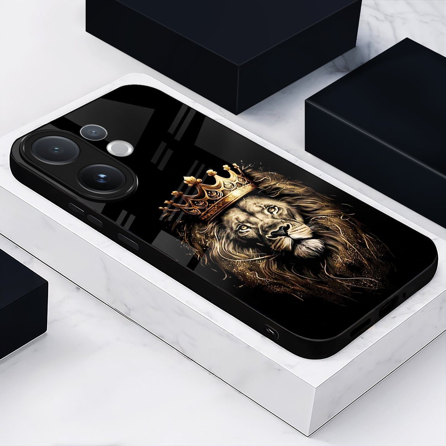 Vivo V60 5G Premium Acrylic Shockproof Glass Back Case (Crowned Lion )