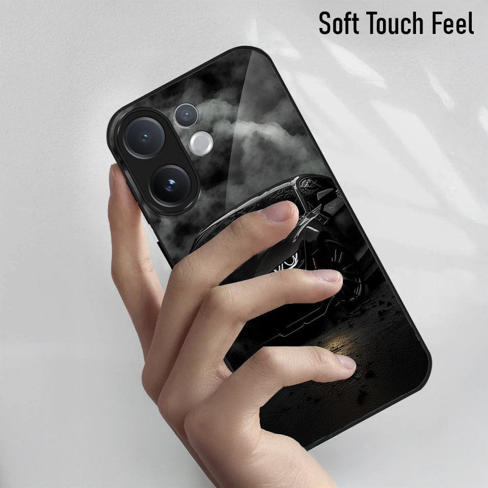 Vivo V60 5G Premium Acrylic Shockproof Glass Back Case ( Black BMW )