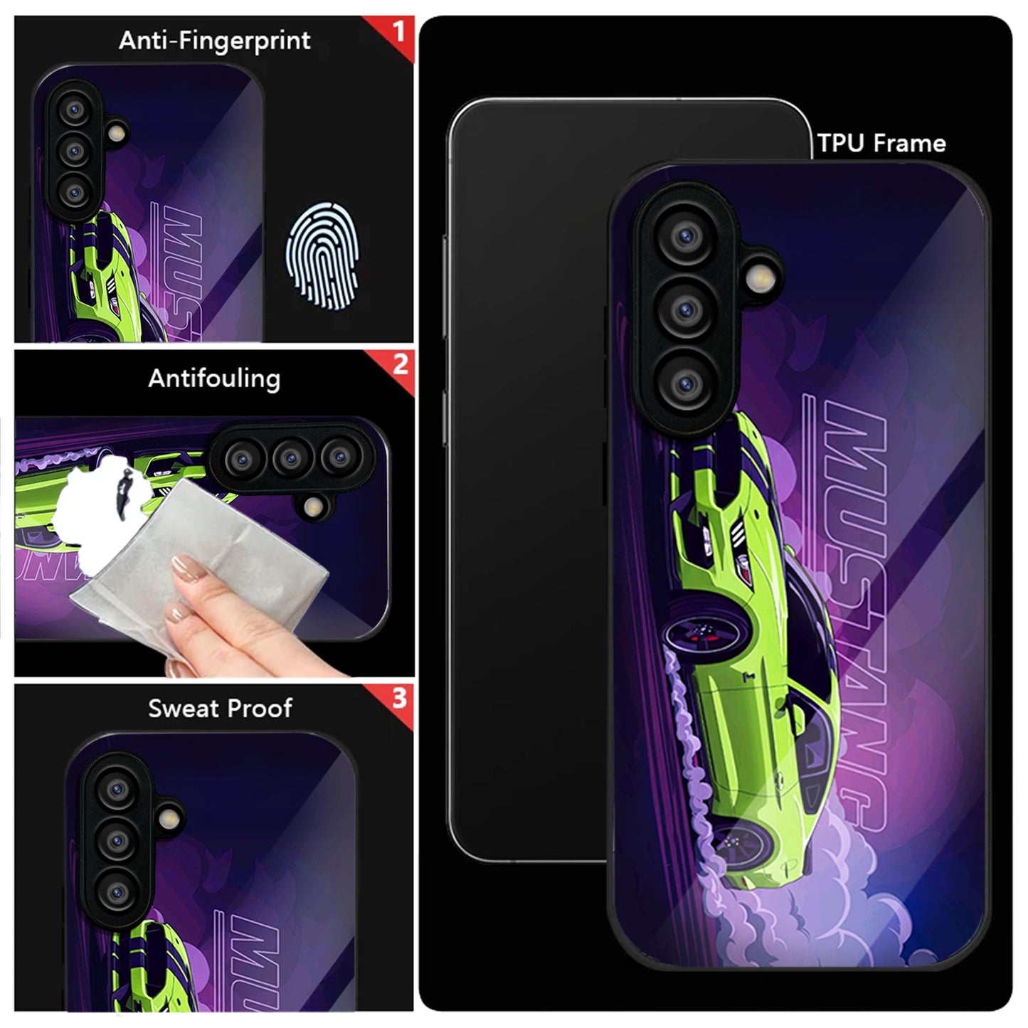 Samsung Galaxy A56 Premium Acrylic Shockproof Glass Back Case (Neon Mustang)