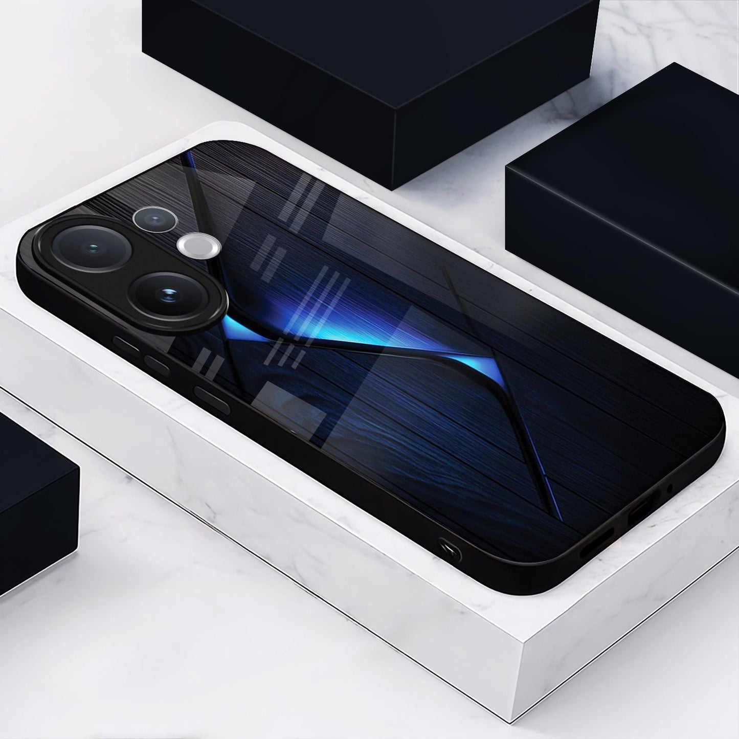 Vivo V60 5G Premium Acrylic Shockproof Glass Back Case ( Blue Gradient )