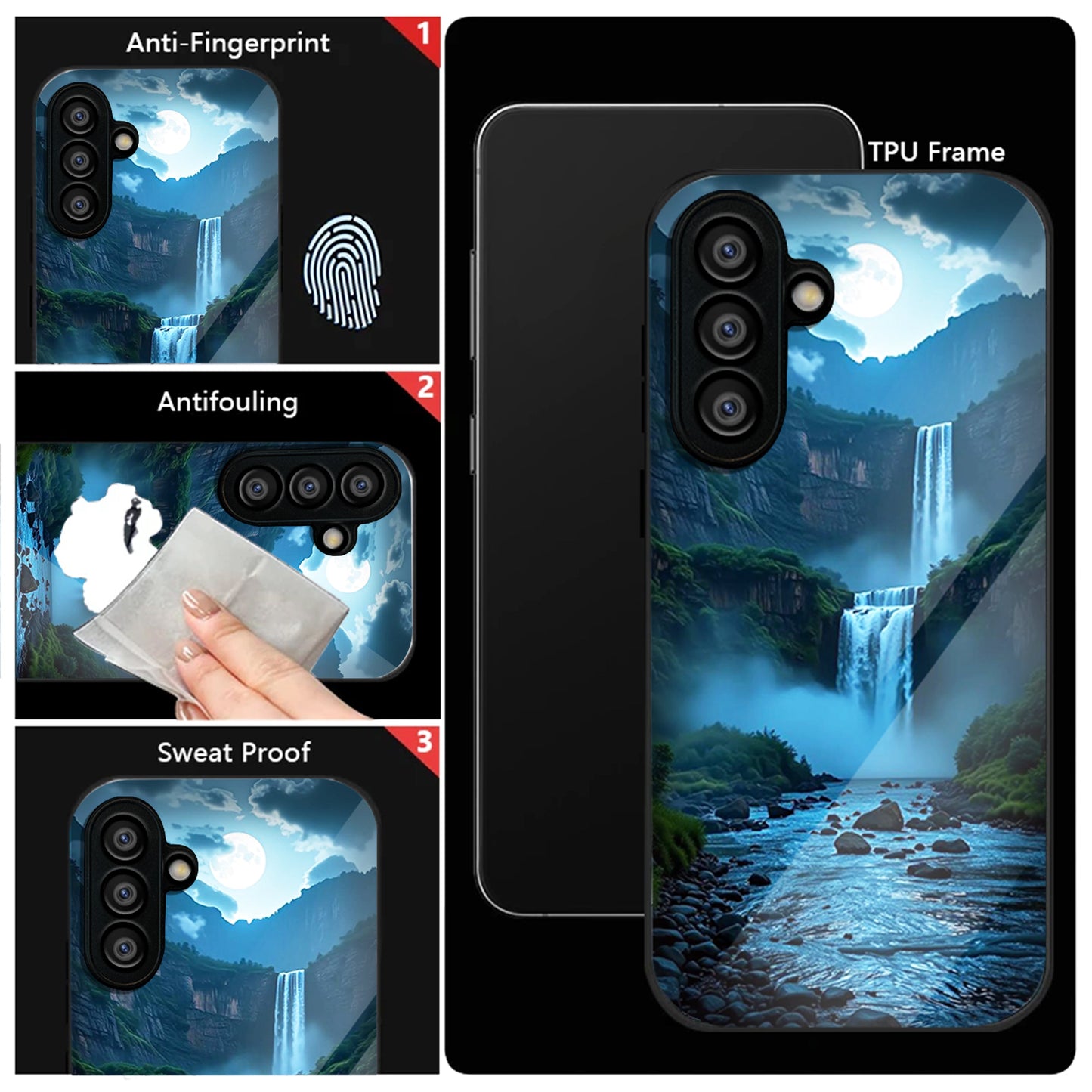Samsung Galaxy A56 Premium Acrylic Shockproof Glass Back Case (Moonlit waterfall)