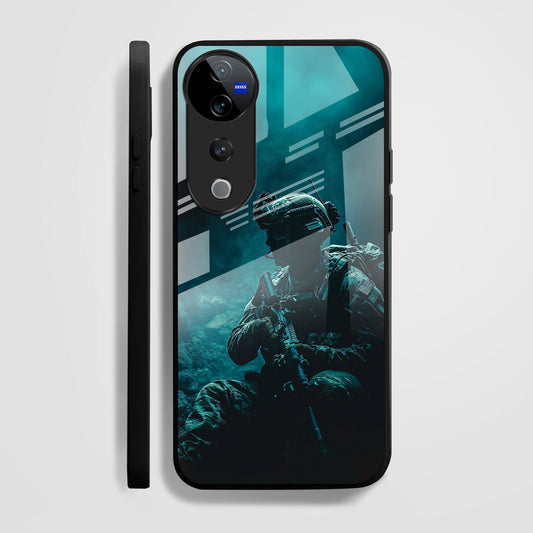 Vivo V40 Pro 5G Premium Acrylic Shockproof Glass Back Case (Soldier Case)