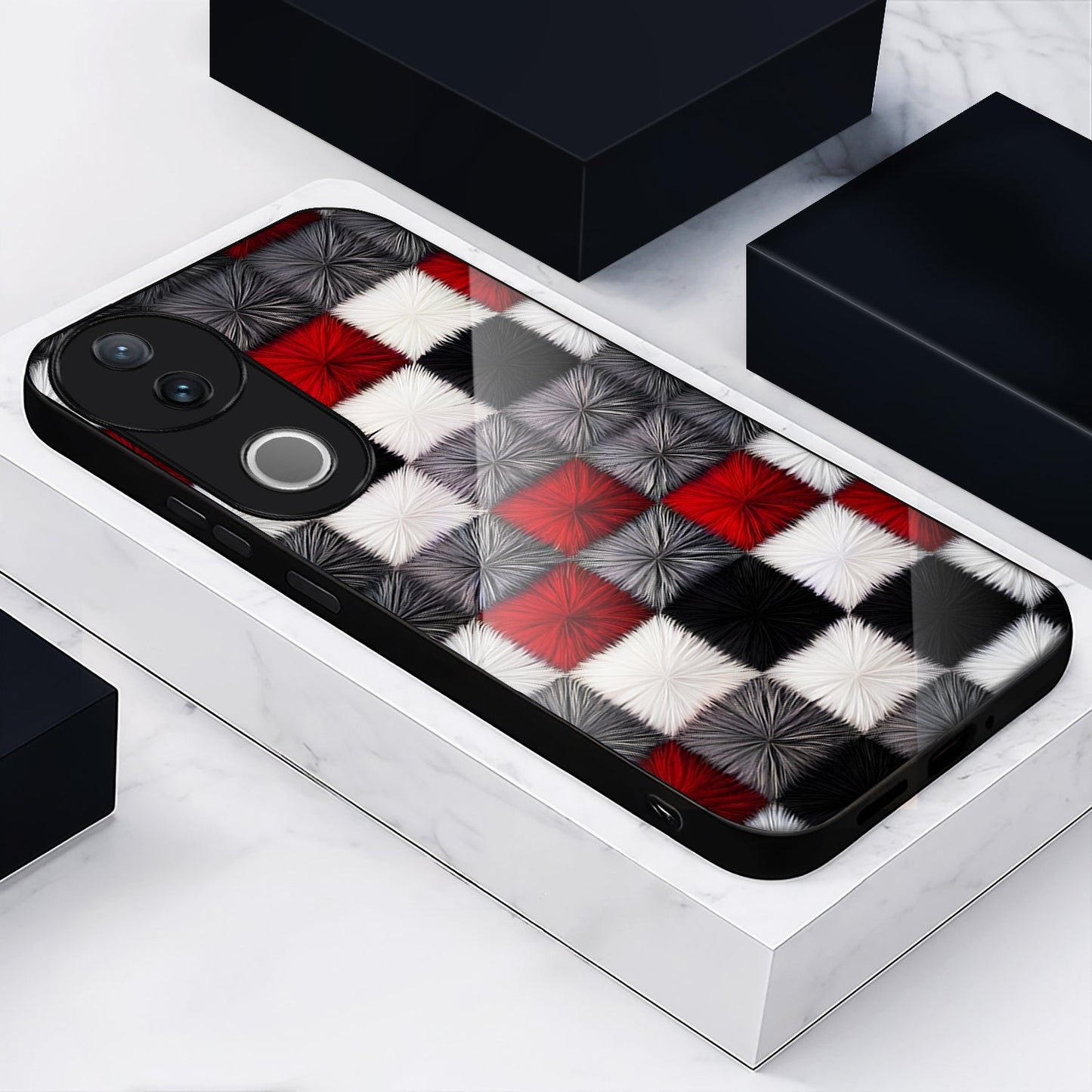 Vivo V50 5G Premium Acrylic Shockproof Glass Back Case (Pixel Blocks)