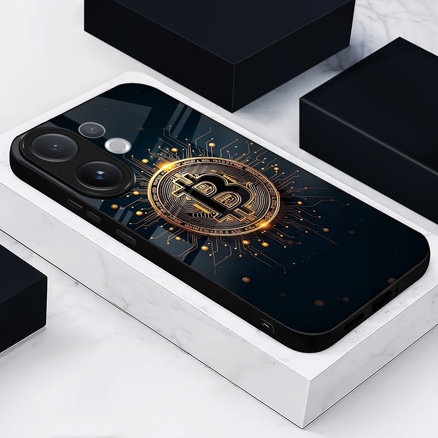 Vivo V60 5G Premium Acrylic Shockproof Glass Back Case (Bitcoin Armor)