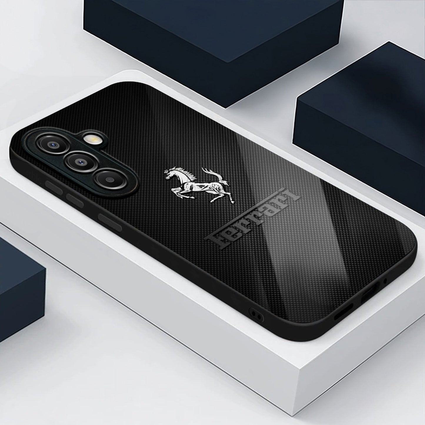 Samsung Galaxy A56 5G Premium Acrylic Shockproof Glass Back Case (Ferrari Carbon Fiber)