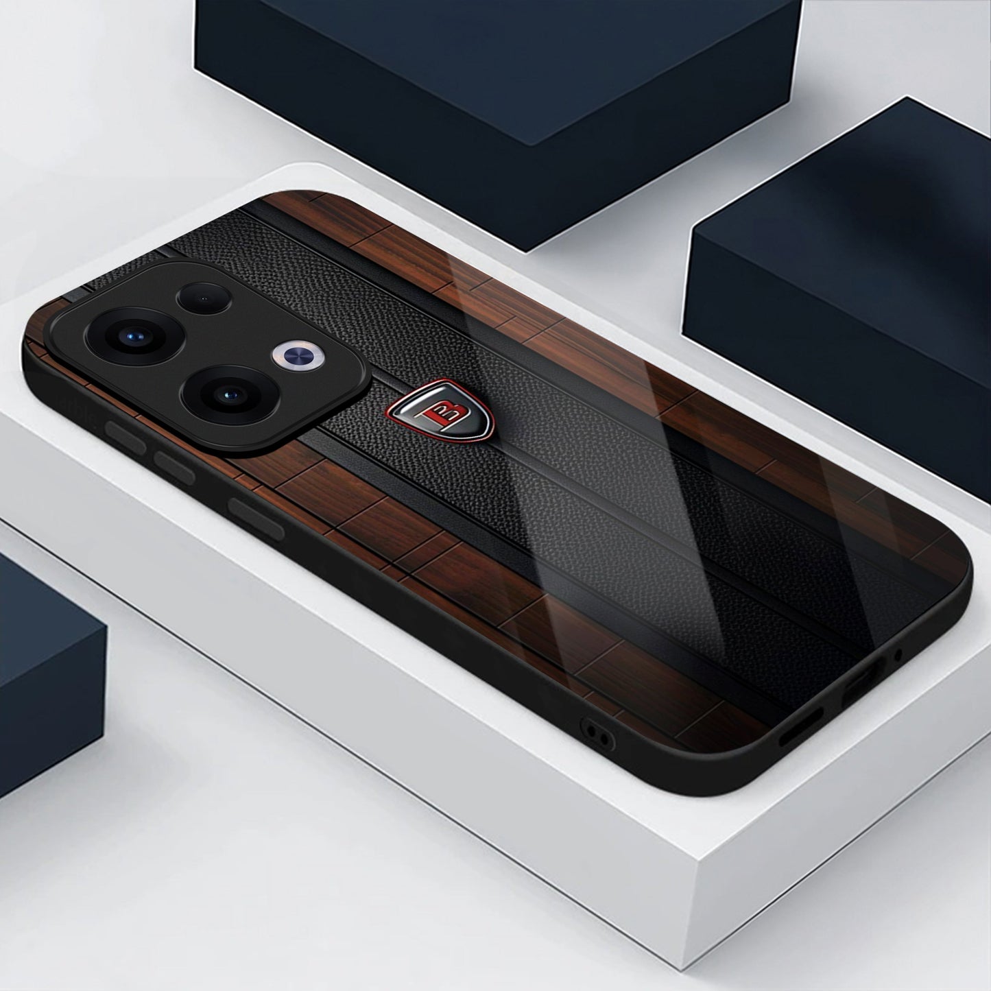 Oppo Reno 13 5G Premium Acrylic Shockproof Glass Back Case (Carbon Oak)