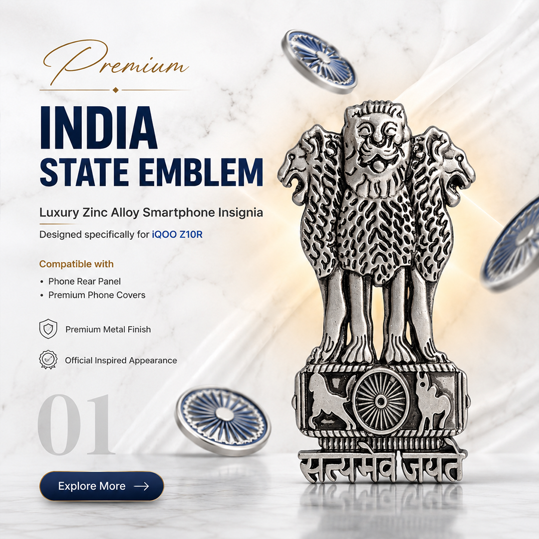 iQOO Z10R 5G Compatible Satyamev Jayate 3D Metal Emblem Sticker