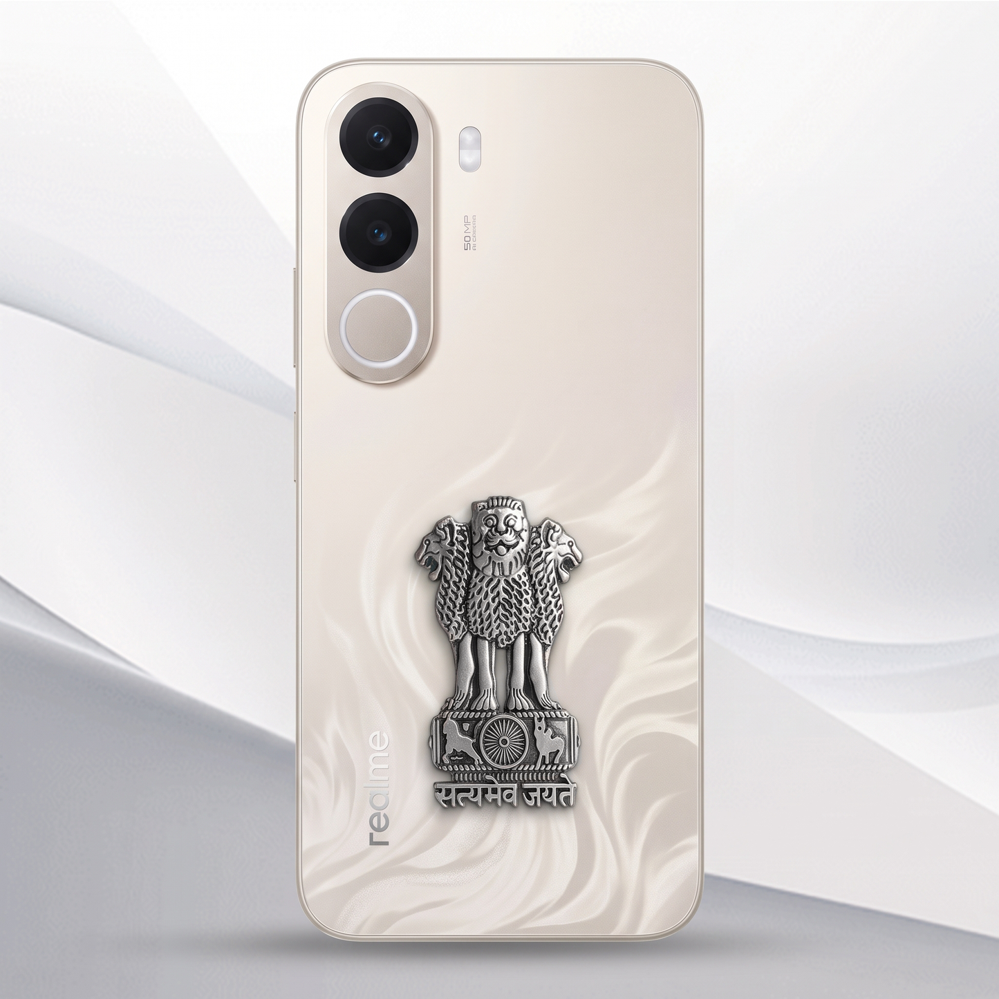 Realme C100x 5G Compatible Satyamev Jayate 3D Metal Emblem Sticker