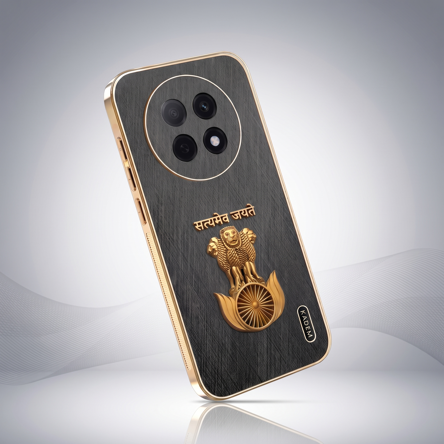 Oppo F31 Pro+ Satyamev Jayate 3D Electroplated Frame Gold Thread Pattern Hard Back Case