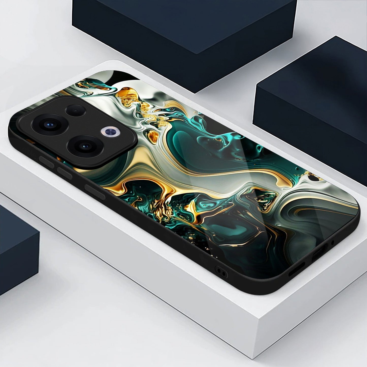 Oppo Reno 13 5G Premium Acrylic Shockproof Glass Back Case (Ocean Ember)