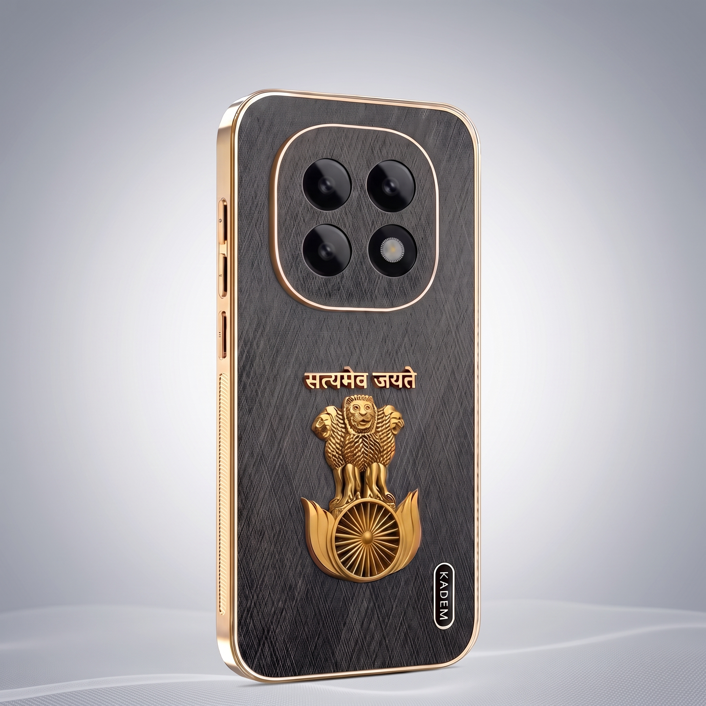 Oppo F29 Pro 5G Satyamev Jayate 3D Electroplated Frame Gold Thread Pattern Hard Back Case