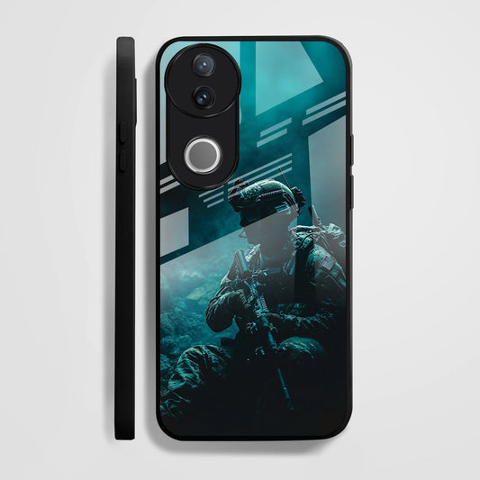 Vivo V50 5G Premium Acrylic Shockproof Glass Back Case (Soldier Case)