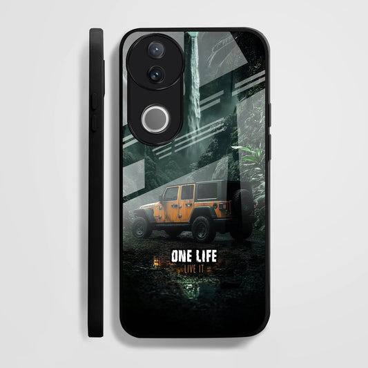 Vivo V50 5G Premium Acrylic Shockproof Glass Back Case (Jeep Case)