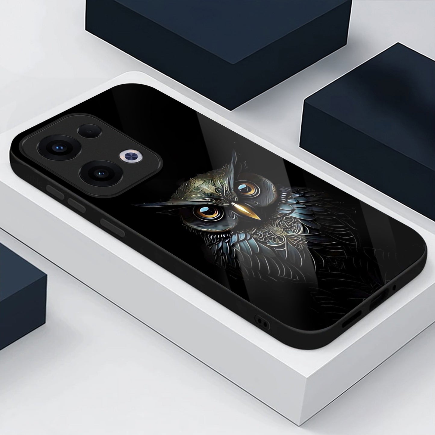 Oppo Reno 13 5G Premium Acrylic Shockproof Glass Back Case (Midnight Owl)