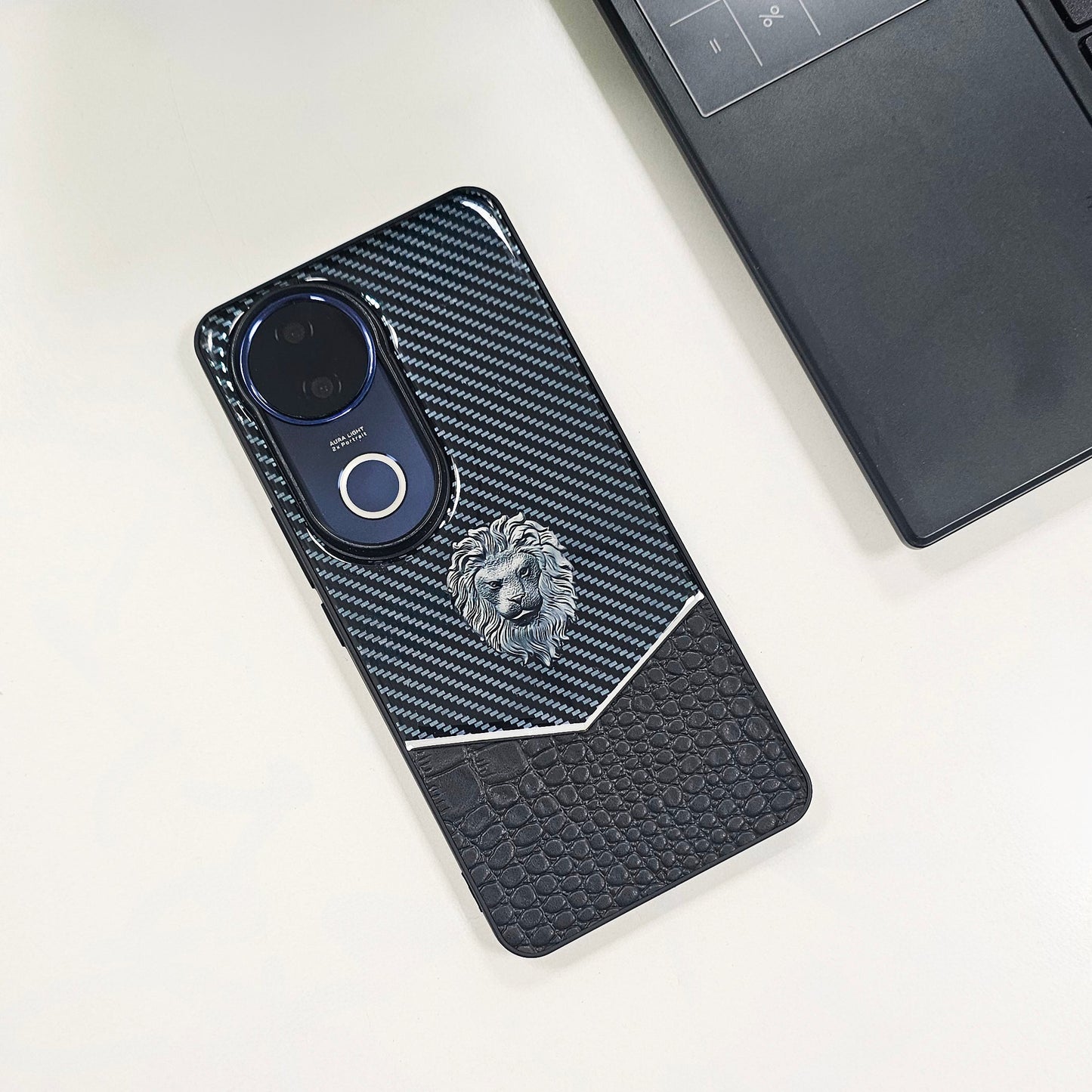 Vivo V50 5G Luxury Lion Pattern Leather And Liquid Silicone Case