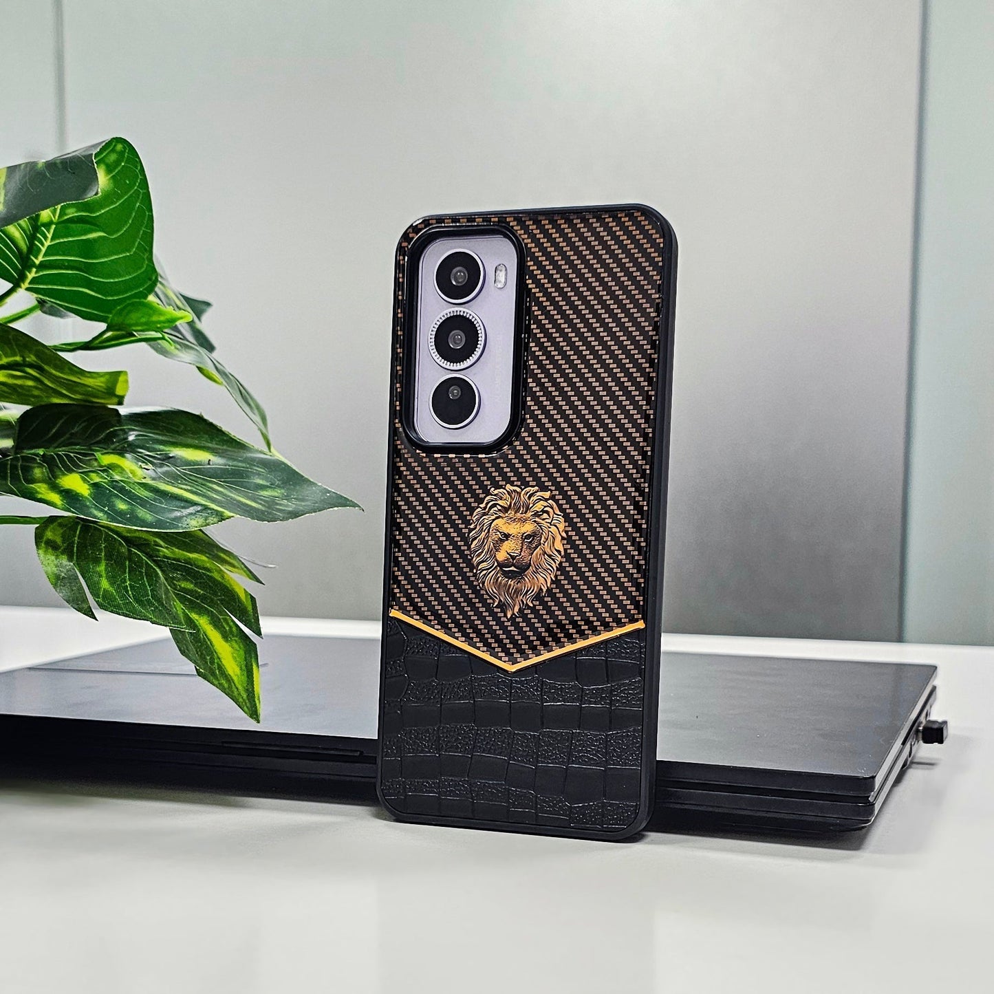 OPPO Reno 12 Pro 5G Luxury Lion Pattern Leather And Liquid Silicone Case