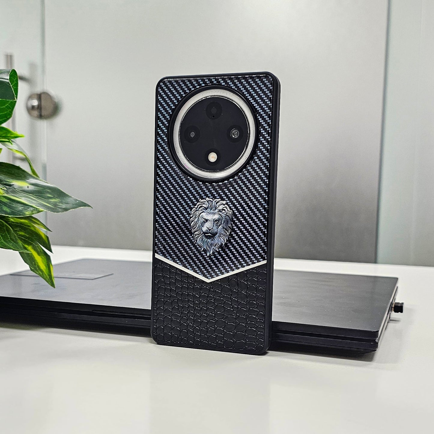 OPPO F27 PRO+ 5G Luxury Lion Pattern Leather And Liquid Silicone Case