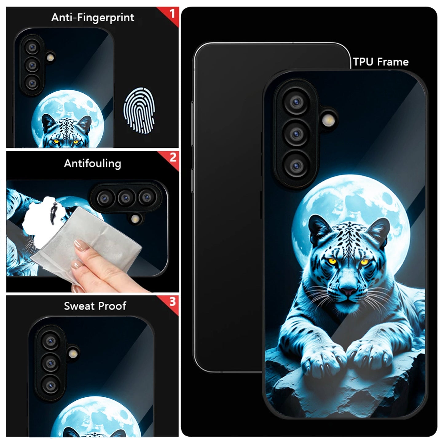 Samsung Galaxy A36 Premium Acrylic Shockproof Glass Back Case (Moon Predator)