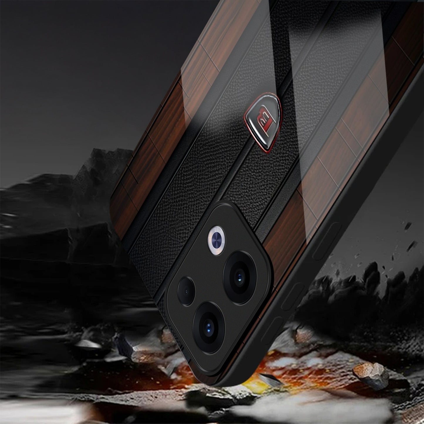 Oppo Reno 13 5G Premium Acrylic Shockproof Glass Back Case (Carbon Oak)