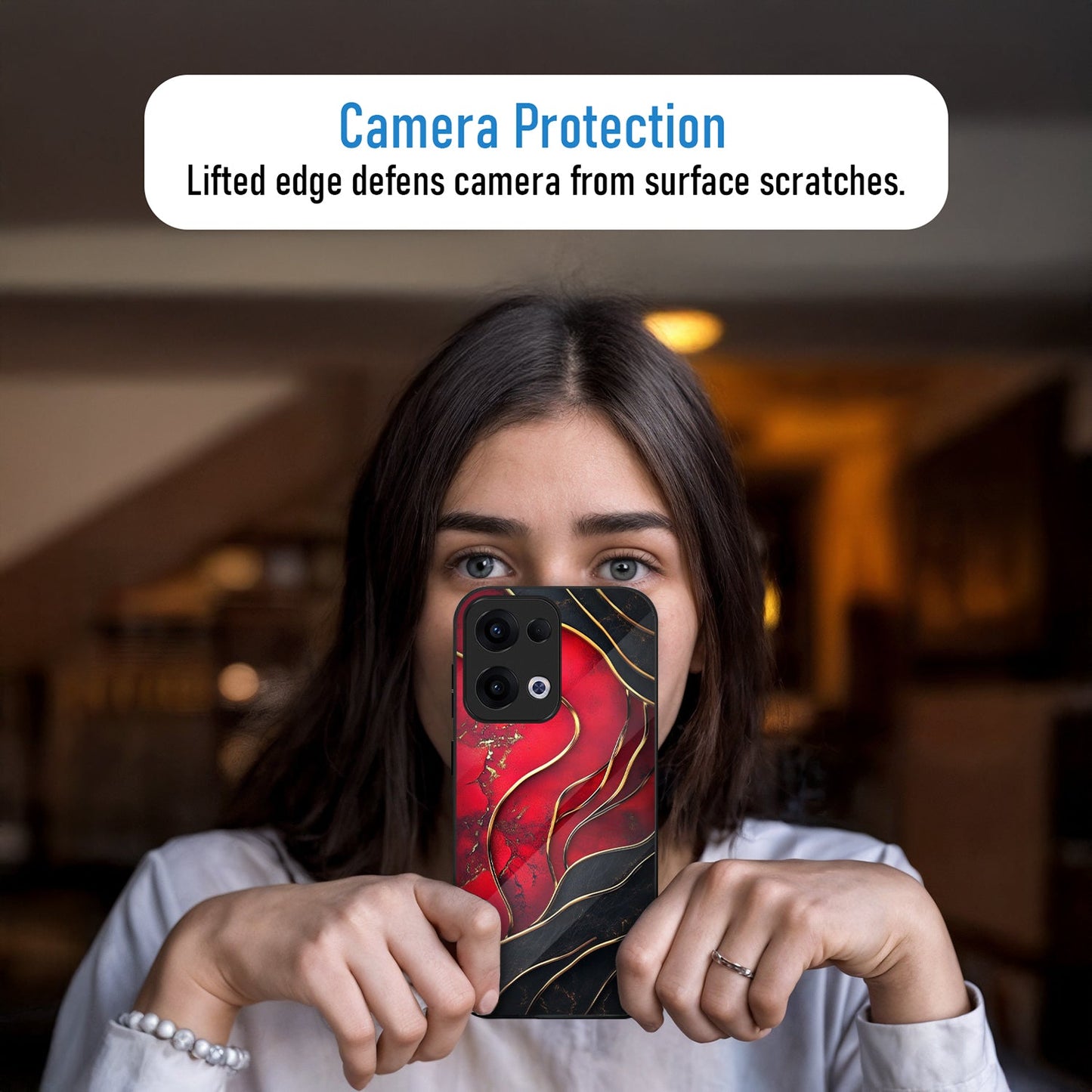 Oppo Reno 13 5G Premium Acrylic Shockproof Glass Back Case (Golden Blaze)